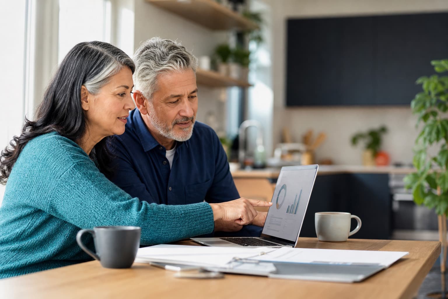 Couple reviewing a retirement plan together on a laptop